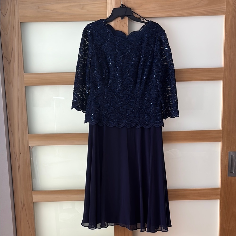 Alex Evenings Elegant Navy Lace Dress Size 14